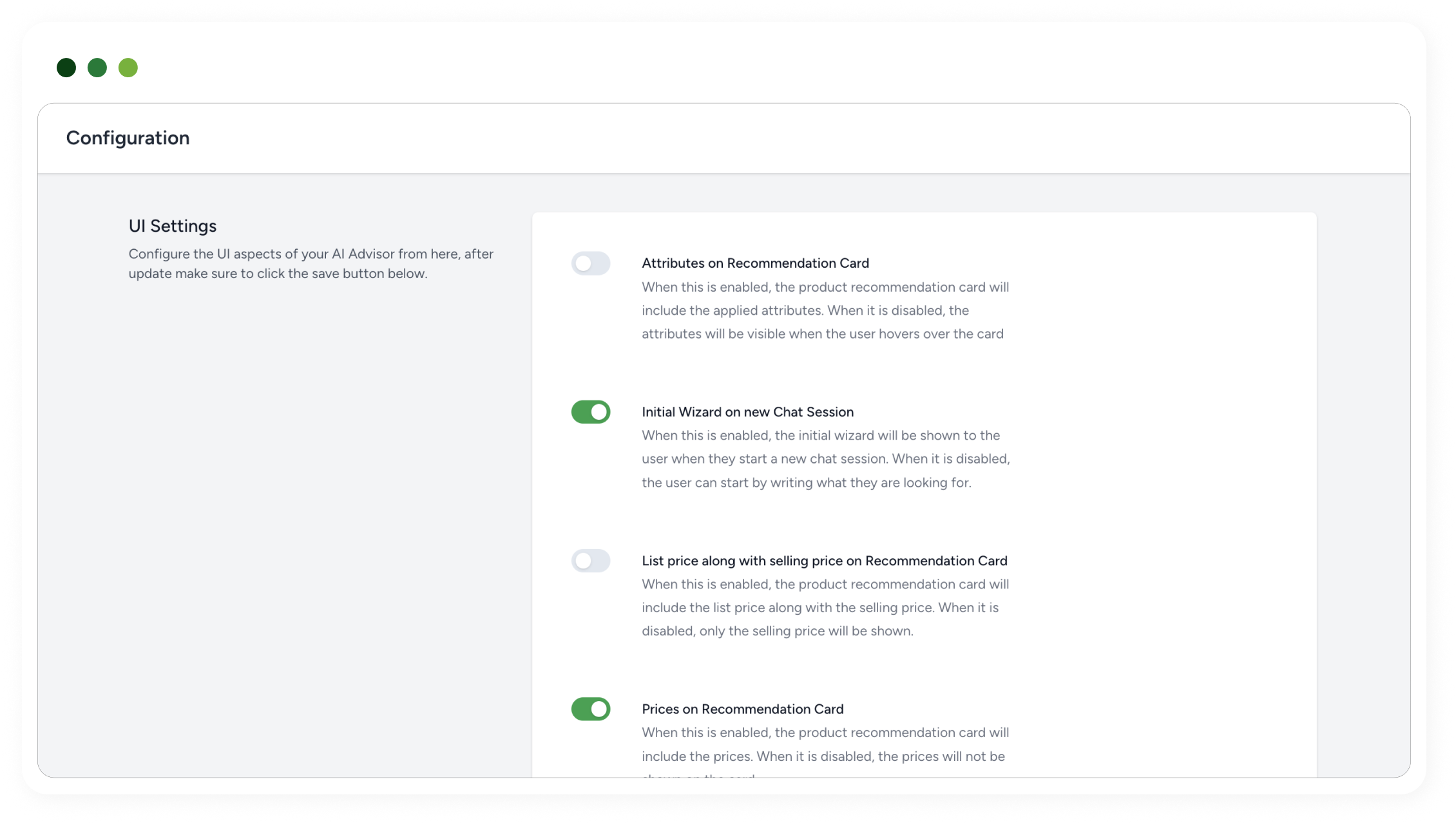 OmniAdvisor configuration dashboard