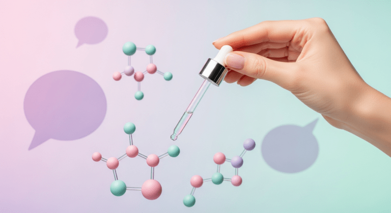 AI beauty advisor interface showing ingredient-level skincare consultation on mobile device